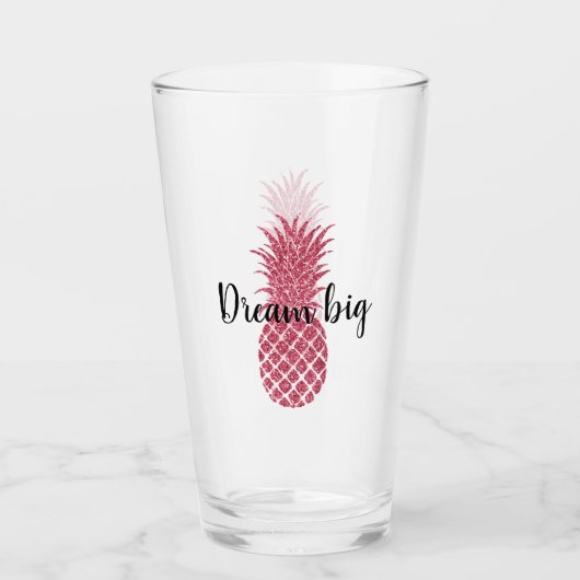 Girly roze glitter tropische ananas glas (Voorkant)