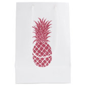 Girly roze glitter tropische ananas medium cadeauzakje (Achterkant)