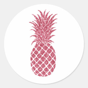 Girly roze glitter tropische ananas ronde sticker