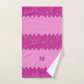 Girly roze glitter zigzag, monogram bad handdoek (Handdoek)