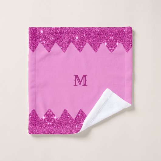 Girly roze glitter zigzag, monogram bad handdoek (Wasdoekje)