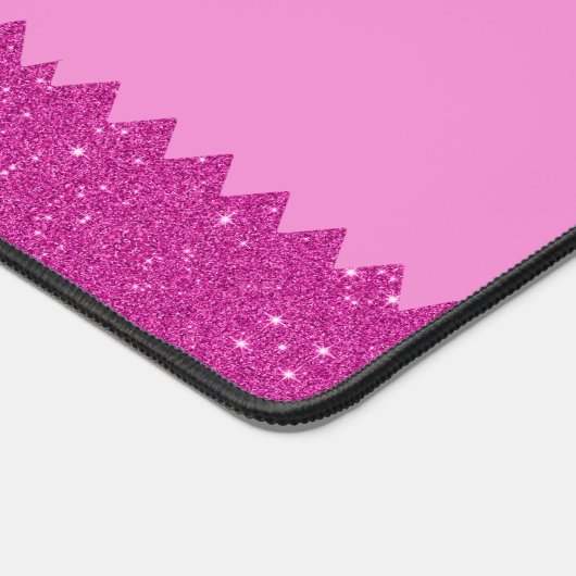 Girly roze glitter zigzag, monogram bureaumat (Hoek)