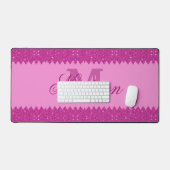 Girly roze glitter zigzag, monogram bureaumat (Keyboard & Muis)