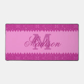 Girly roze glitter zigzag, monogram bureaumat (Voorkant)