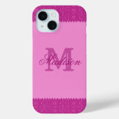 Girly roze glitter zigzag, monogram Case-Mate iPhone case (Achterkant)