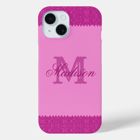 Girly roze glitter zigzag, monogram Case-Mate iPhone case (Achterkant)