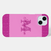 Girly roze glitter zigzag, monogram Case-Mate iPhone case (Achterkant (horizontaal))