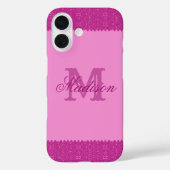 Girly roze glitter zigzag, monogram Case-Mate iPhone case (Achterkant)