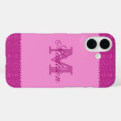 Girly roze glitter zigzag, monogram Case-Mate iPhone case (Achterkant (horizontaal))