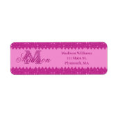 Girly roze glitter zigzag, monogram etiket (Voorkant)