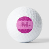 Girly roze glitter zigzag, monogram golfballen (Voorkant)