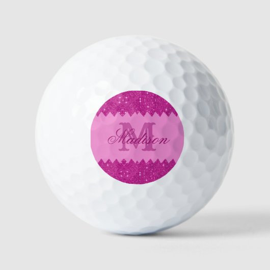 Girly roze glitter zigzag, monogram golfballen (Voorkant)