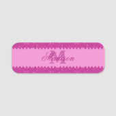 Girly roze glitter zigzag, monogram naamplaatje (Voorkant)