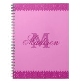 Girly roze glitter zigzag, monogram notitieboek (Voorkant)