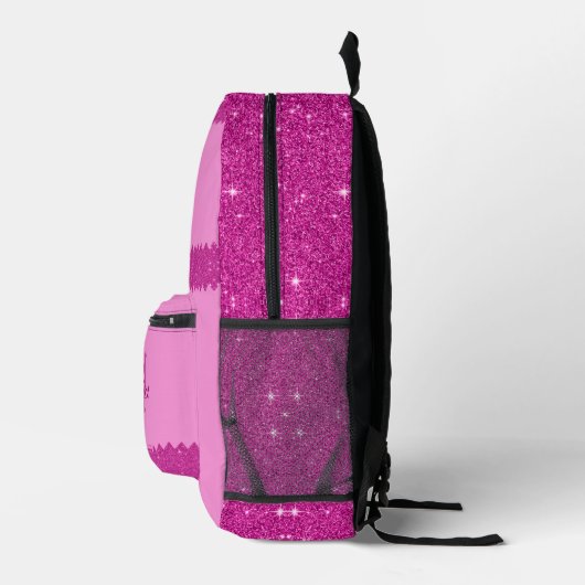Girly roze glitter zigzag, monogram, op maat bedrukte rugzak (Rechts)