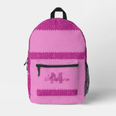Girly roze glitter zigzag, monogram, op maat bedrukte rugzak (Voorkant)