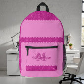 Girly roze glitter zigzag, monogram, op maat bedrukte rugzak