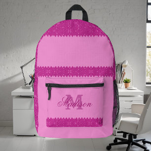 Girly roze glitter zigzag, monogram, op maat bedrukte rugzak