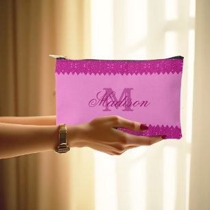 Girly roze glitter zigzag, monogram, op maat etui