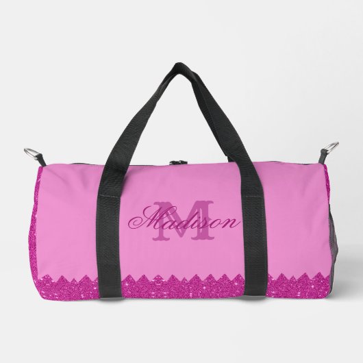 Girly roze glitter zigzag, monogram, op maat plunjezak (Voorkant)