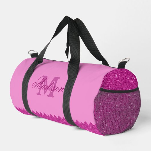 Girly roze glitter zigzag, monogram, op maat plunjezak (Rechterhoek)