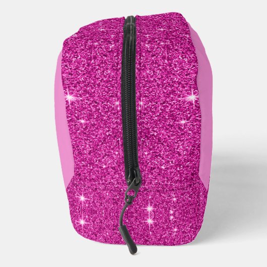 Girly roze glitter zigzag, monogram, op maat toilettasje (Rechts)