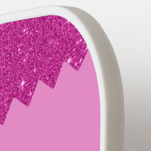 Girly roze glitter zigzag, monogram pickleball paddle (Links Detail)