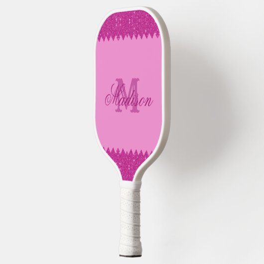 Girly roze glitter zigzag, monogram pickleball paddle (Links)