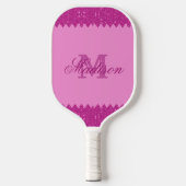 Girly roze glitter zigzag, monogram pickleball paddle (Voorkant)