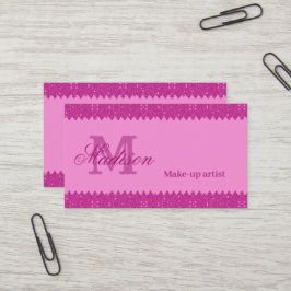 Girly roze glitter zigzag, monogram visitekaartje