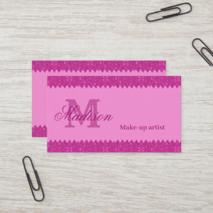 Girly roze glitter zigzag, monogram visitekaartje