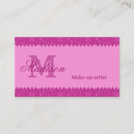 Girly roze glitter zigzag, monogram visitekaartje