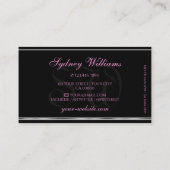 Girly roze glitter zwart zilveren rand monogram visitekaartje (Achterkant)