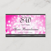 Girly roze glitter zwart zilveren rand monogram visitekaartje (Voorkant)