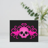 Girly roze gothic fanged vampier schedel op zwart briefkaart (Staand voorkant)
