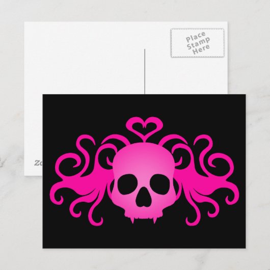 Girly roze gothic fanged vampier schedel op zwart briefkaart (Voorkant / Achterkant)