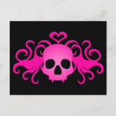 Girly roze gothic fanged vampier schedel op zwart briefkaart (Voorkant)