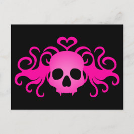 Girly roze gothic fanged vampier schedel op zwart briefkaart