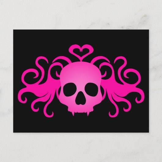Girly roze gothic fanged vampier schedel op zwart briefkaart (Voorkant)