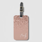 Girly Roze Goud Blush Roze Glitter Monogram Bagagelabel (Voorkant (verticaal))