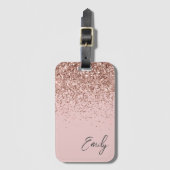 Girly Roze Goud Blush Roze Glitter Monogram Bagagelabel (Voorkant (verticaal))