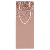 Girly Roze Goud Blush Roze Glitter Monogram Wijn Cadeautas (Achterkant)