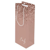 Girly Roze Goud Blush Roze Glitter Monogram Wijn Cadeautas (Voorkant Gekanteld)