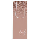 Girly Roze Goud Blush Roze Glitter Monogram Wijn Cadeautas (Voorkant)