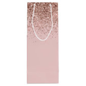 Girly Roze Goud Blush Roze Glitter Monogram Wijn Cadeautas (Achterkant)