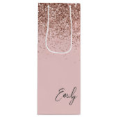 Girly Roze Goud Blush Roze Glitter Monogram Wijn Cadeautas (Voorkant)