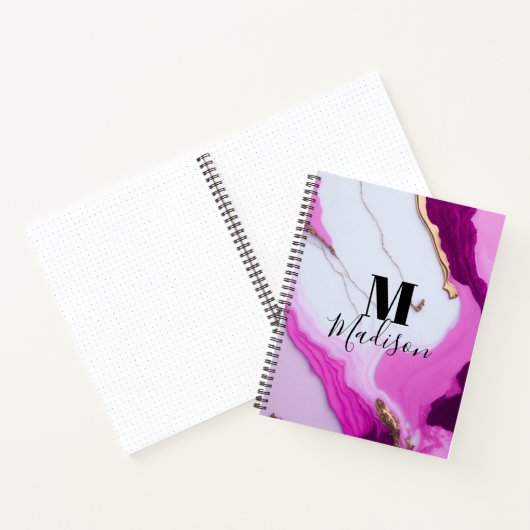 Girly roze goud druppelt witte marmer monogram notitieboek (Binnen)
