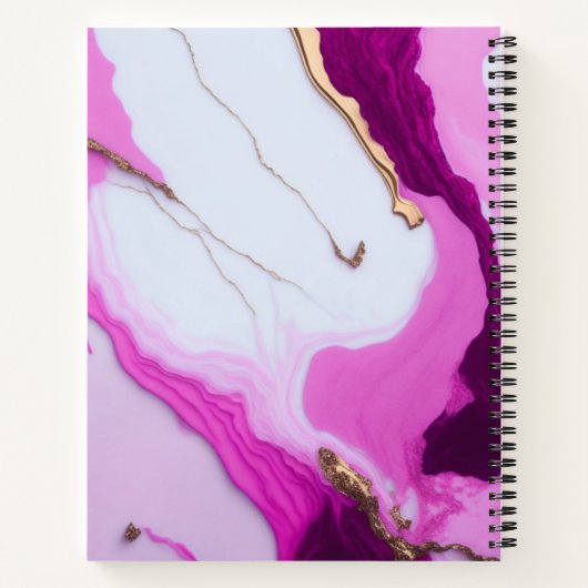 Girly roze goud druppelt witte marmer monogram notitieboek (Achterkant)