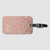 Girly Roze Goud Roze Roze Glitter Monogram Bagagelabel (Voorkant (horizontaal))