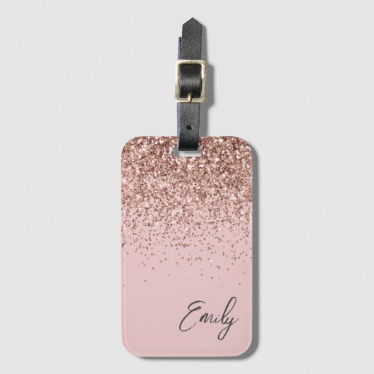 Girly Roze Goud Roze Roze Glitter Monogram Bagagelabel (Voorkant (verticaal))